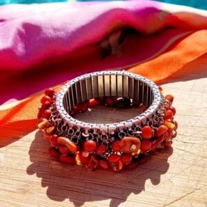 Vintage Gas Pipe Natural Coral Beaded Bracelet